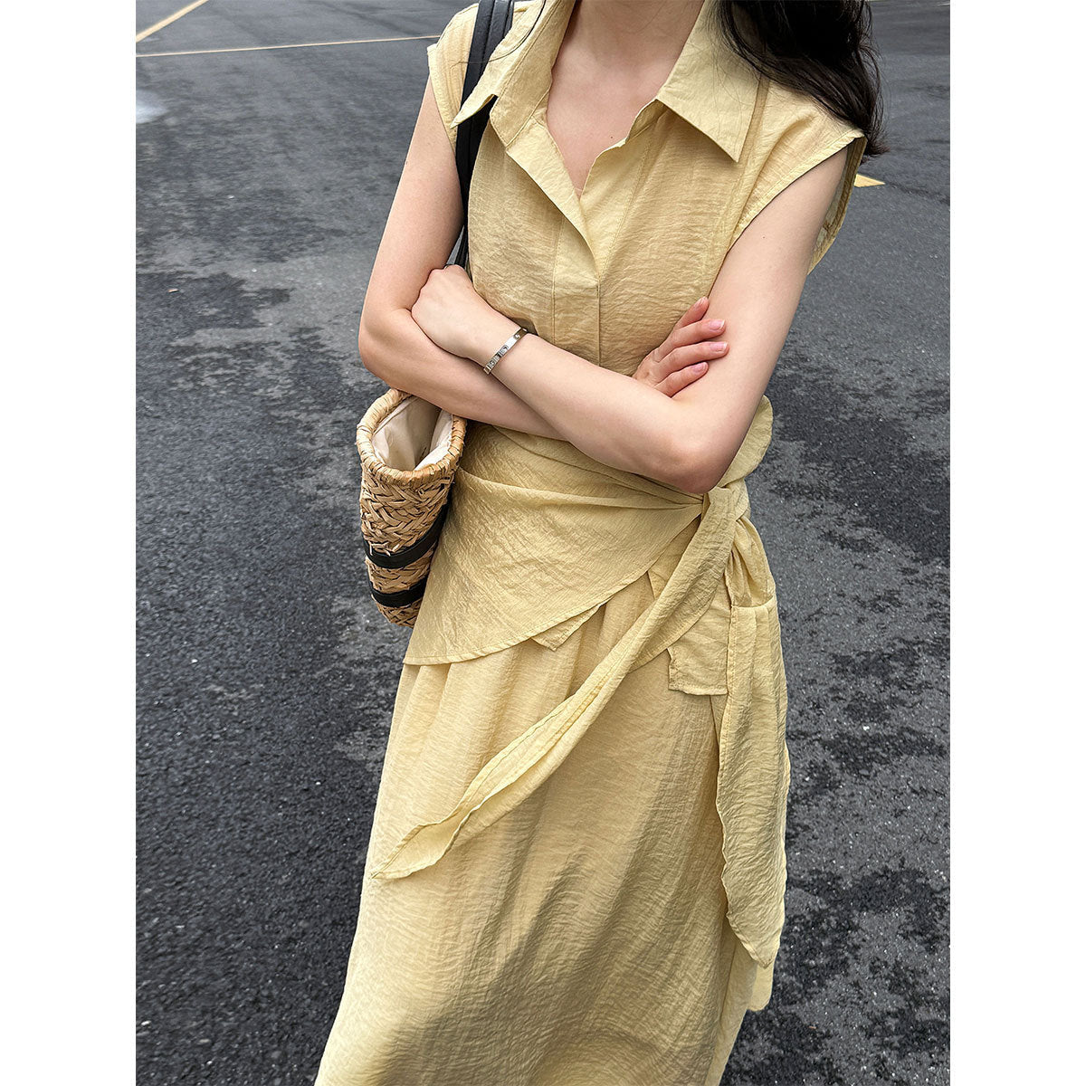 Korean design temperament strap top + high waist skirt summer new shirt set