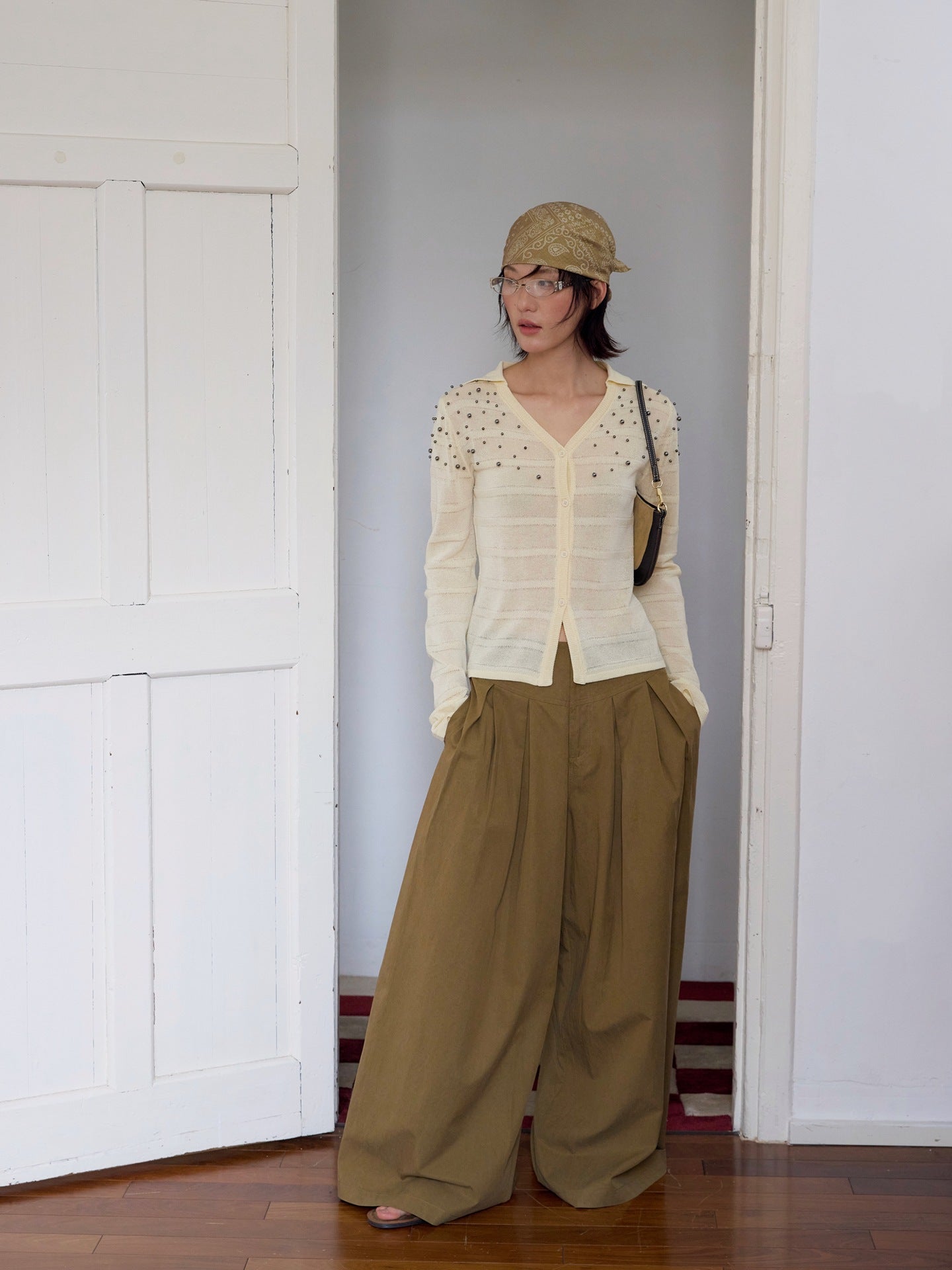 Tencel cotton wide-leg mopping casual pants high waist drape loose commuter pants trousers