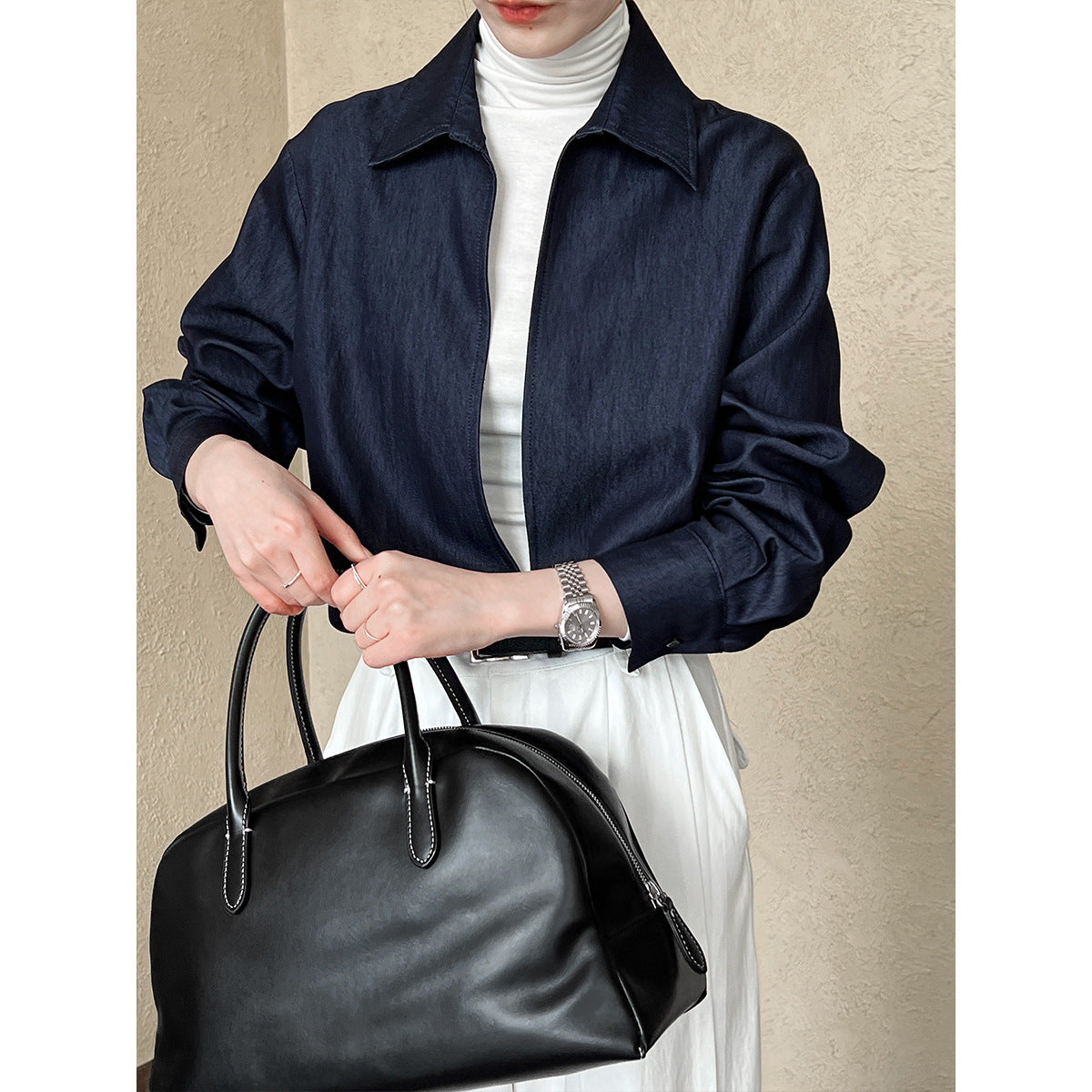 Light ripe long-sleeved V-neck shirt women's autumn new fashion imitation denim overlay top