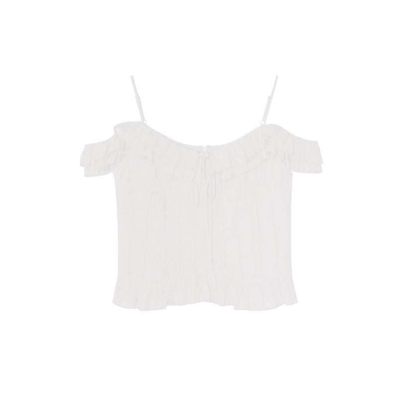 French sweet age-reducing delicate off-the-shoulder shirt women's suspender top