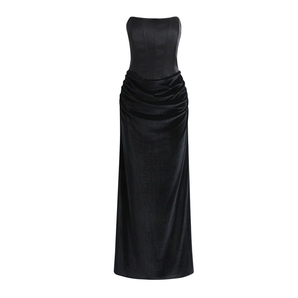 New dress sexy tube top skirt high-end halter fishbone dress temperament evening dress