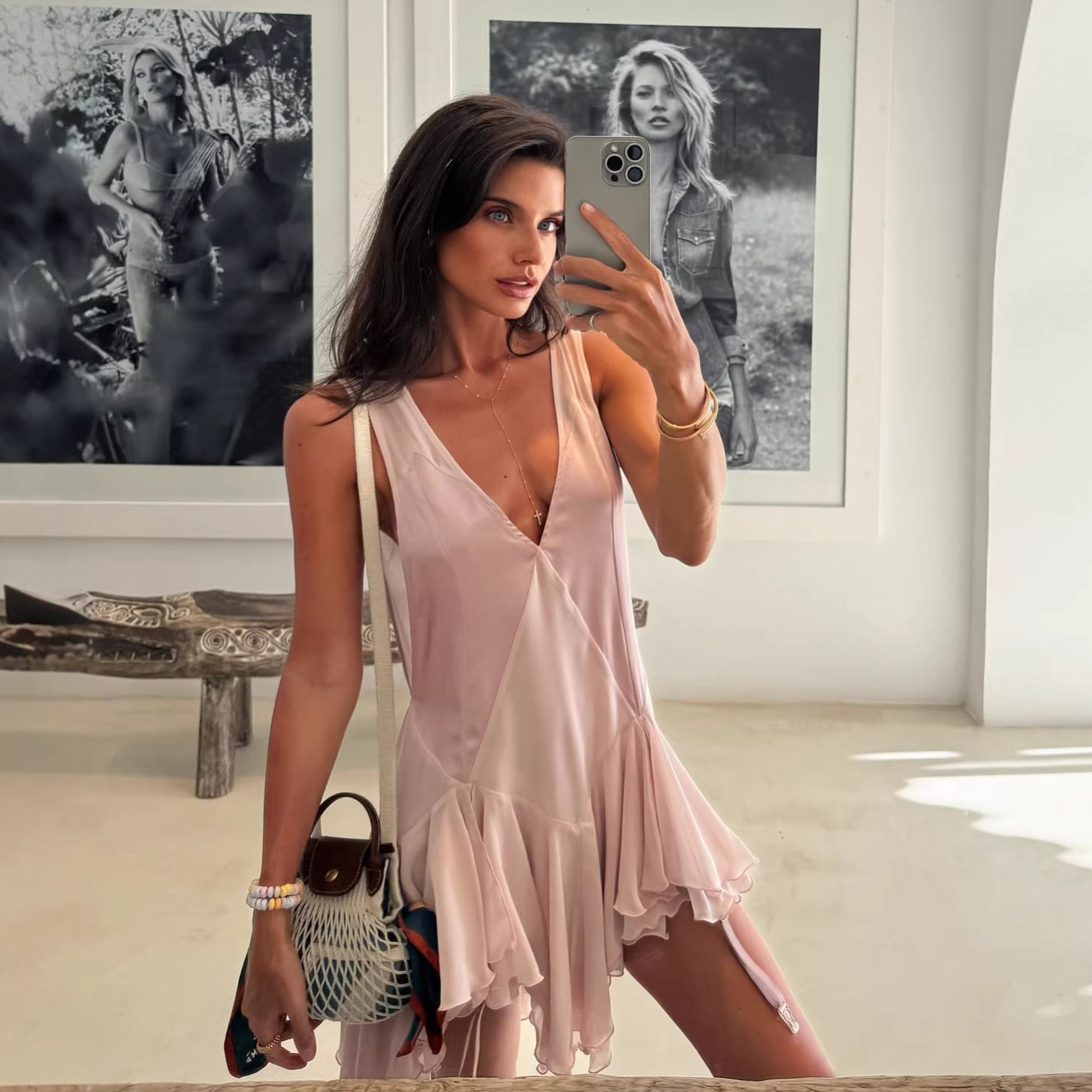 Fashion sexy babes irregular chiffon short skirt pure desire style European and American dress