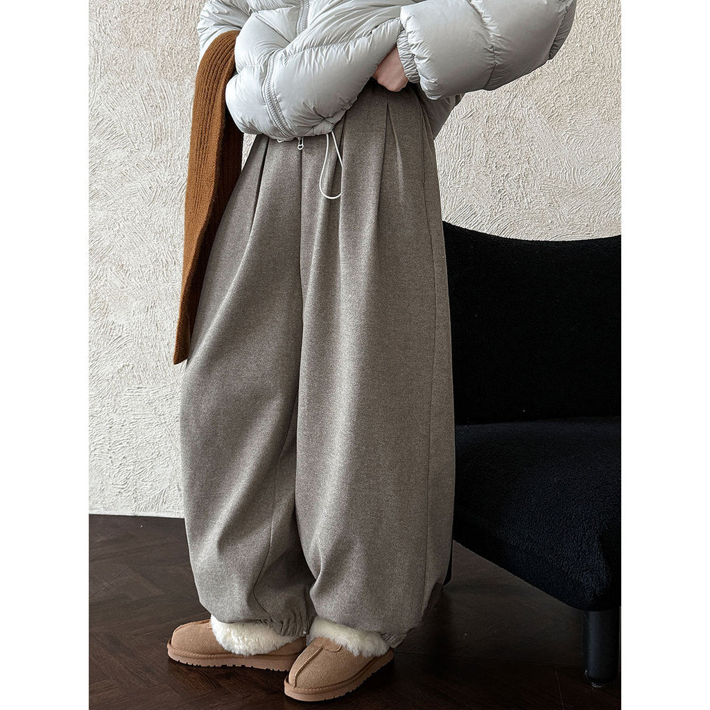 Korean retro wool leggings women's winter new polished warm lazy casual pants