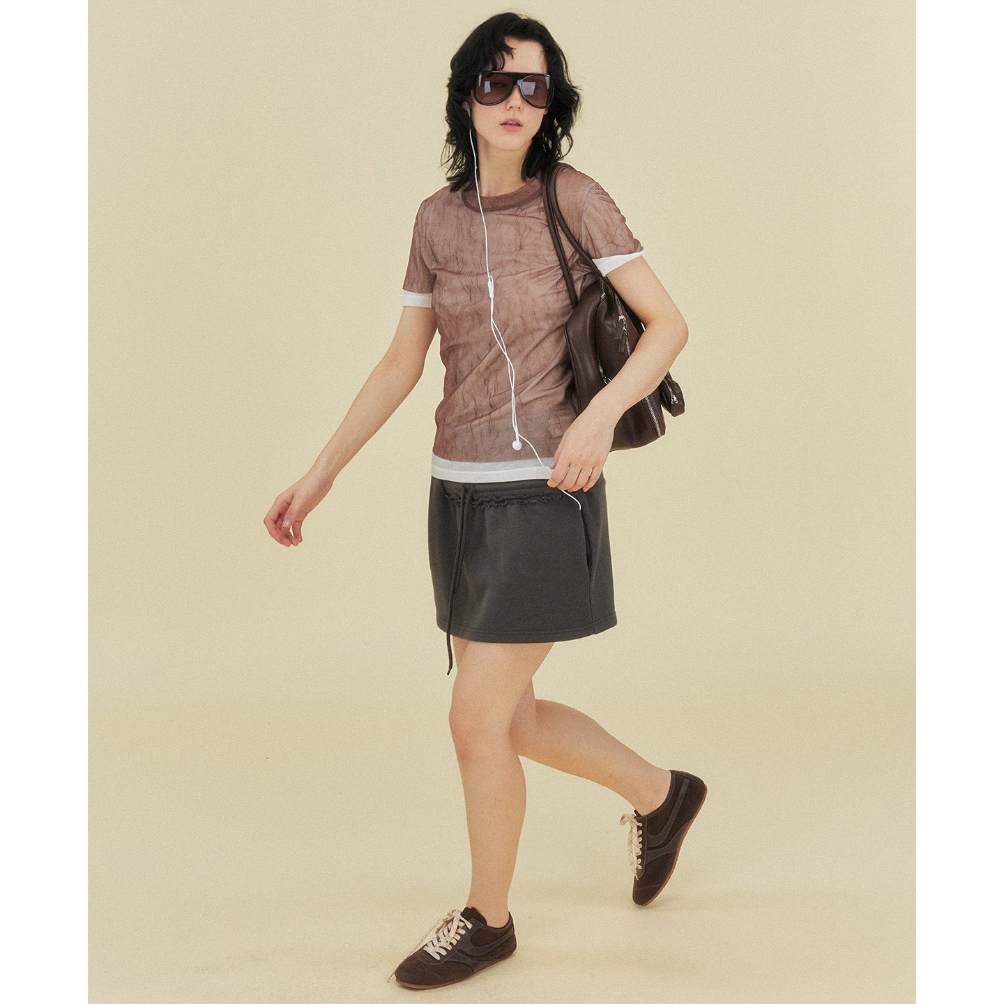 Women's Tencel Wool Mesh Yarn Two-Piece Short-Sleeved T-Shirt | Lightweight Casual Top