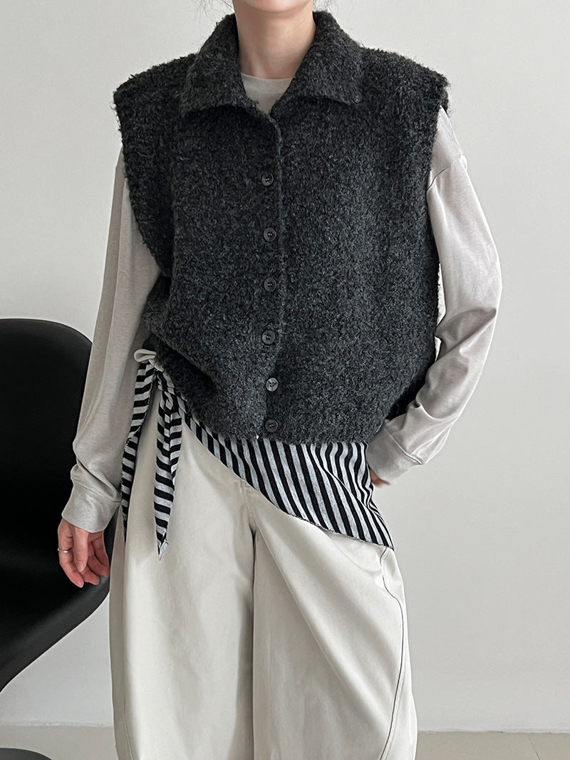 Simple temperament stand-up collar soft waxy wool knitted vest women's autumn new stacked lazy vest