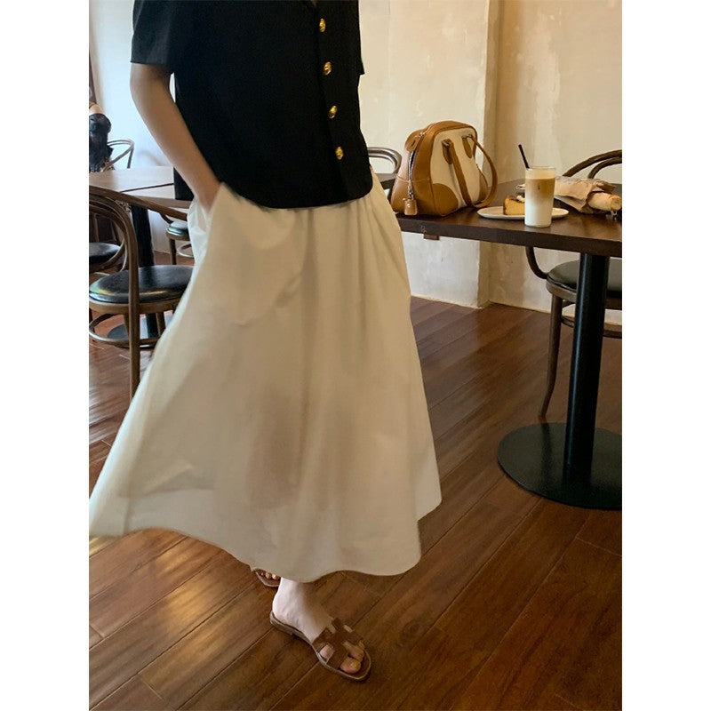 White high waist medium and long A-shaped skirt