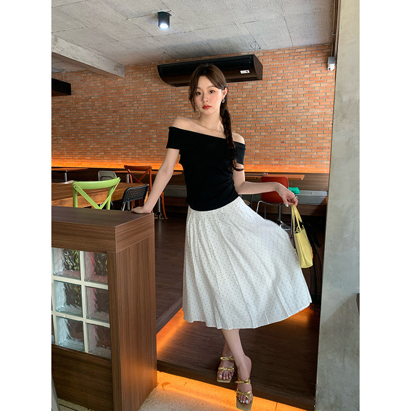 Japan and Korea casual thin temperament versatile polka dot Tencel skirt