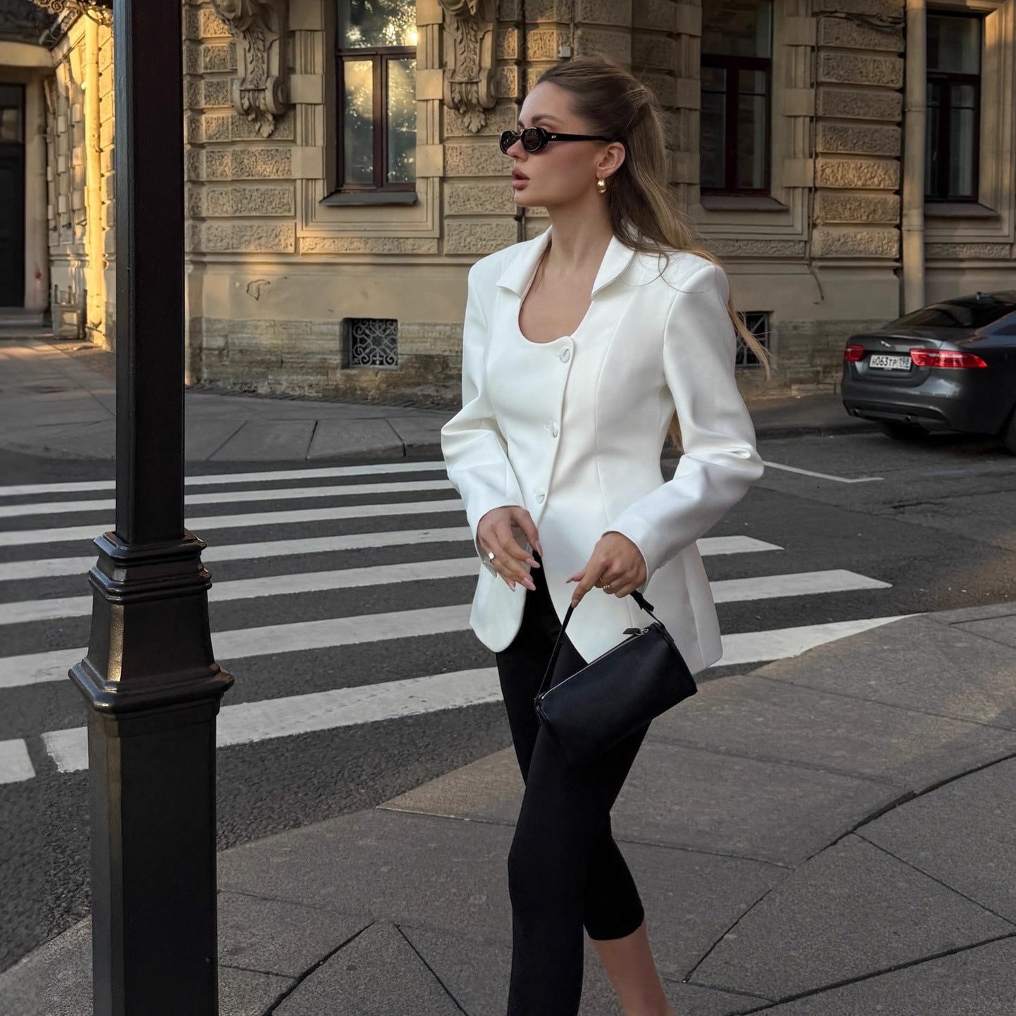 Commuter long-sleeved top lapel waist slim-fitting elegant small blazer