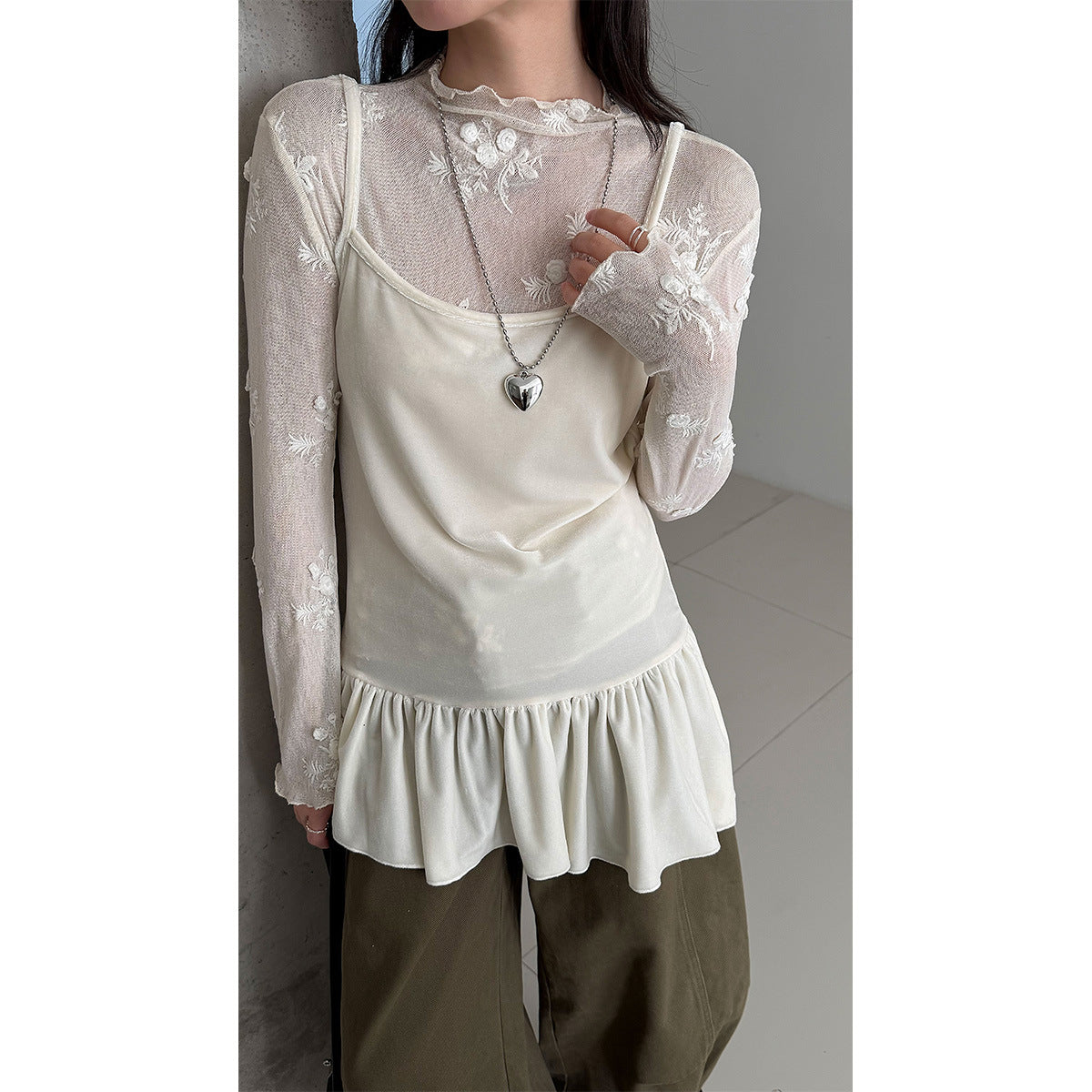 Korean irregular velvet suspender vest skirt women fold in early spring wear versatile slim top
