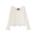 French foreign style sweet bow long sleeve hollow lace top