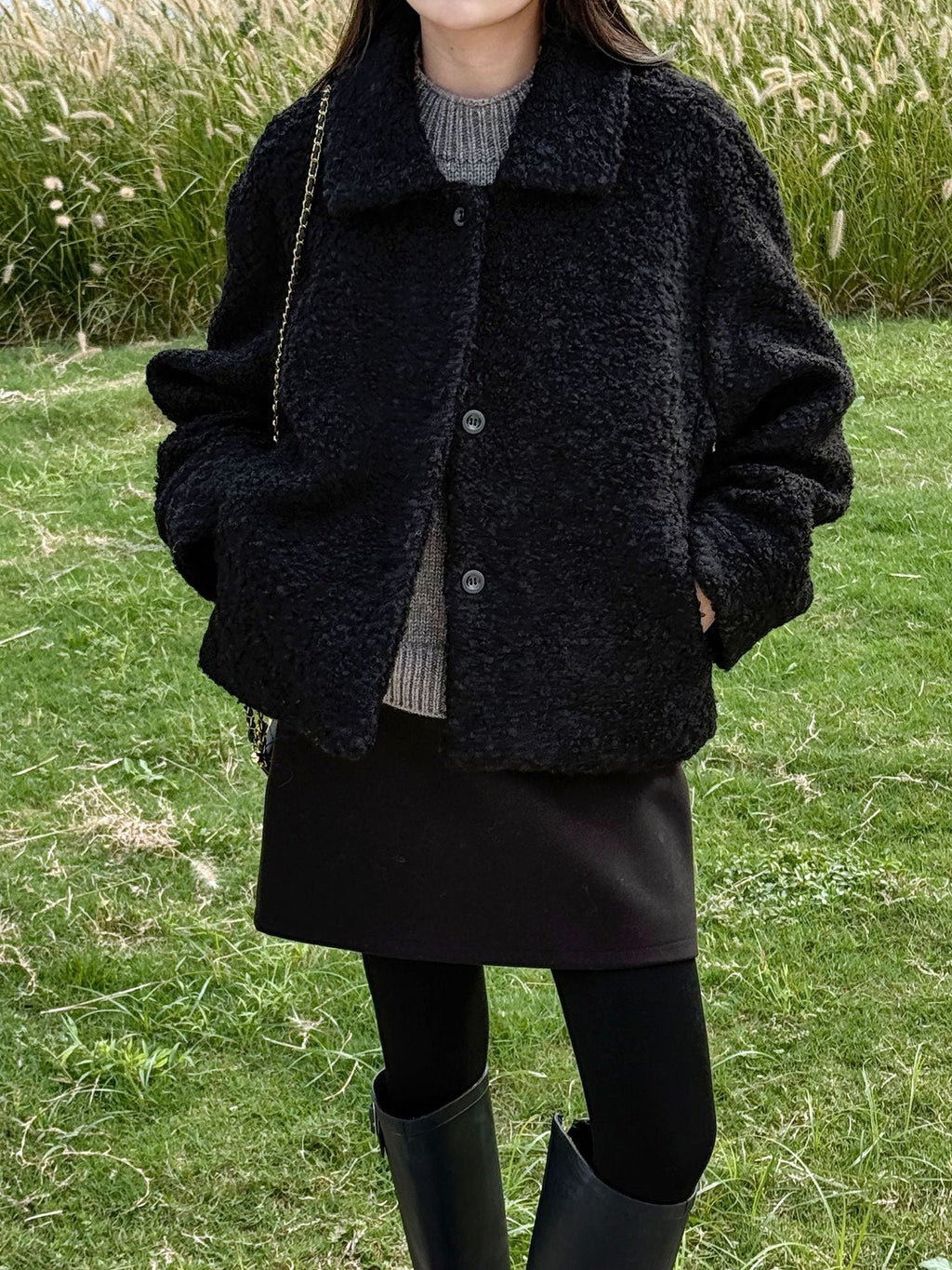Niche design sense lamb wool lapel jacket women's winter new single-breasted short thermal top