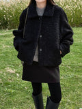 Niche design sense lamb wool lapel jacket women's winter new single-breasted short thermal top