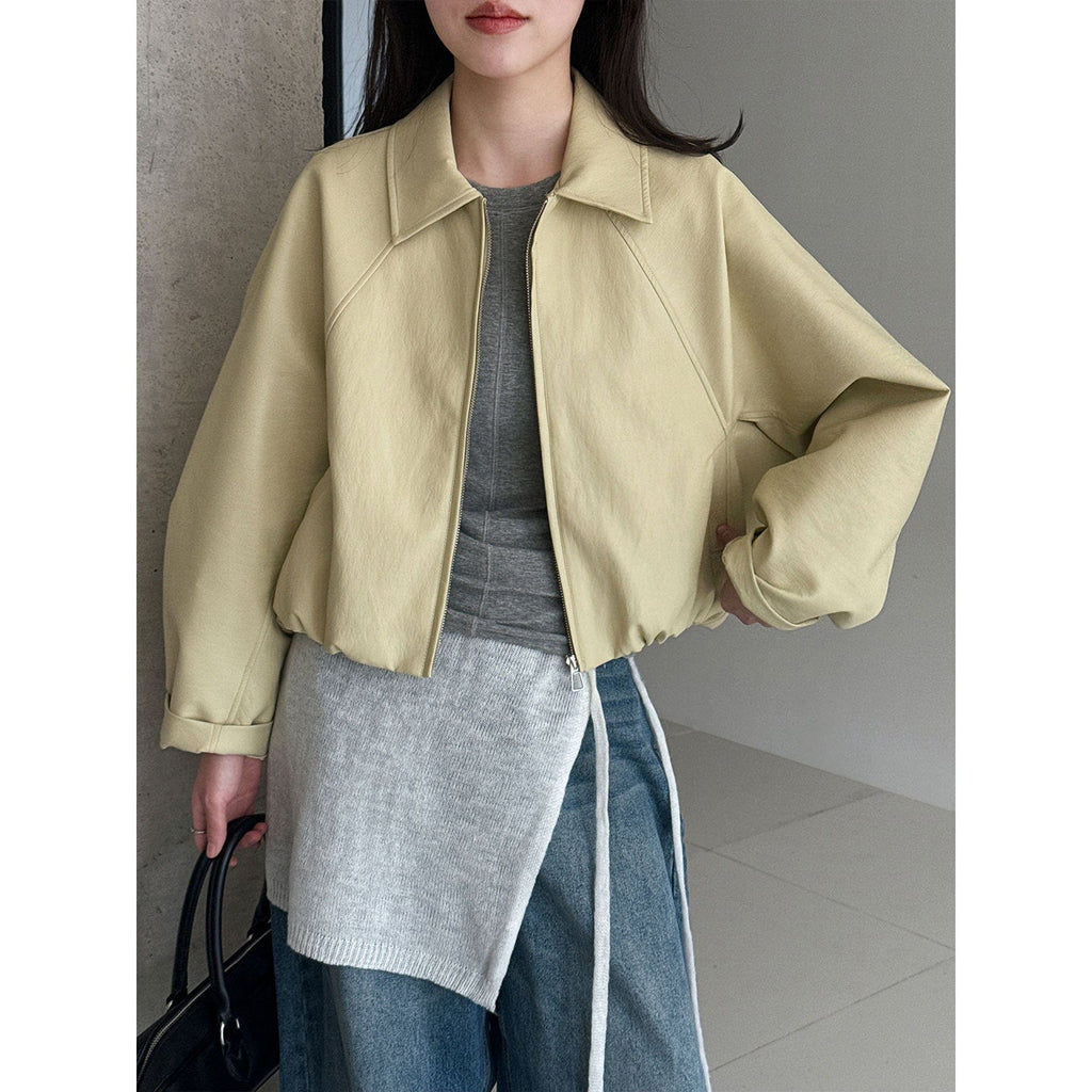 Niche design sense Korean lapel leather jacket women's early spring trend versatile PU coat