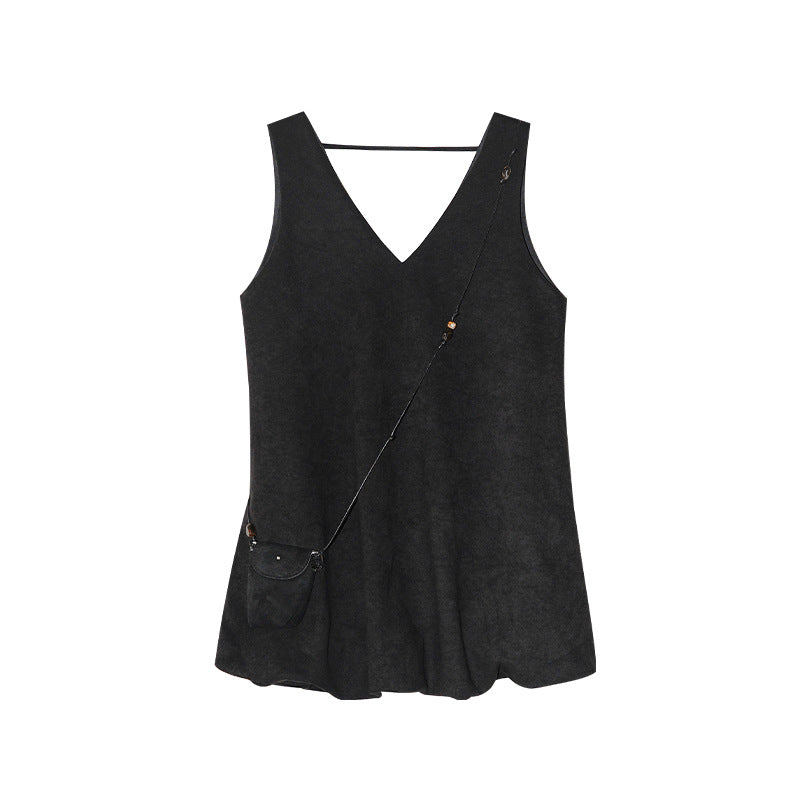 Small temperament age-reducing deerskin velvet vest dress with fanny pack