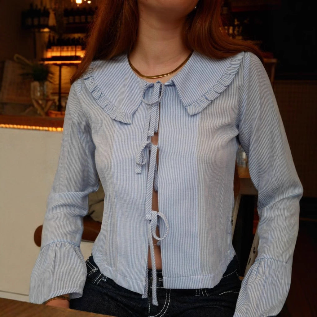 Stylish casual versatile lace-up shirt