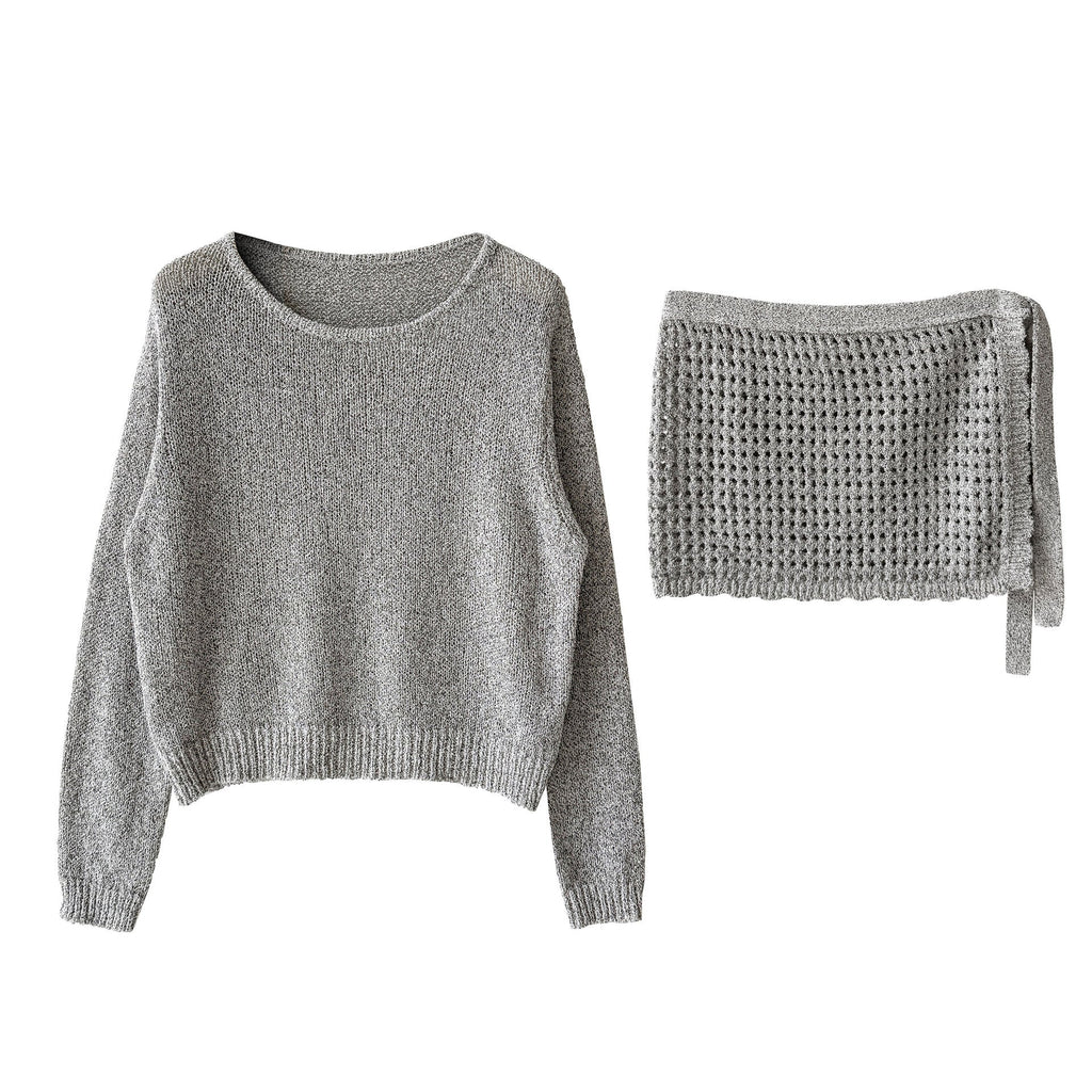 Lazy design texture with fart curtain knitted set 26 spring high-end top