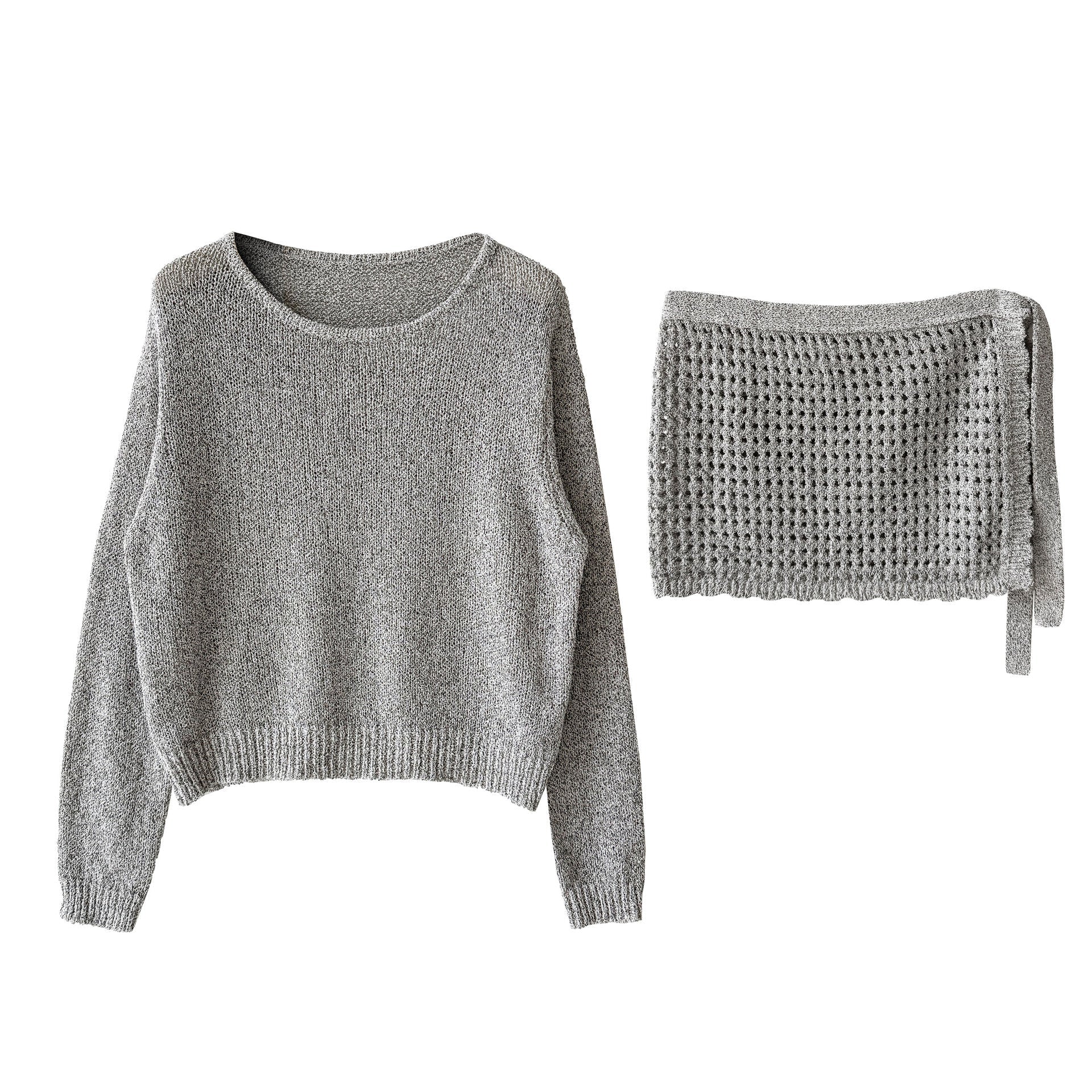Lazy design texture with fart curtain knitted set 26 spring high-end top