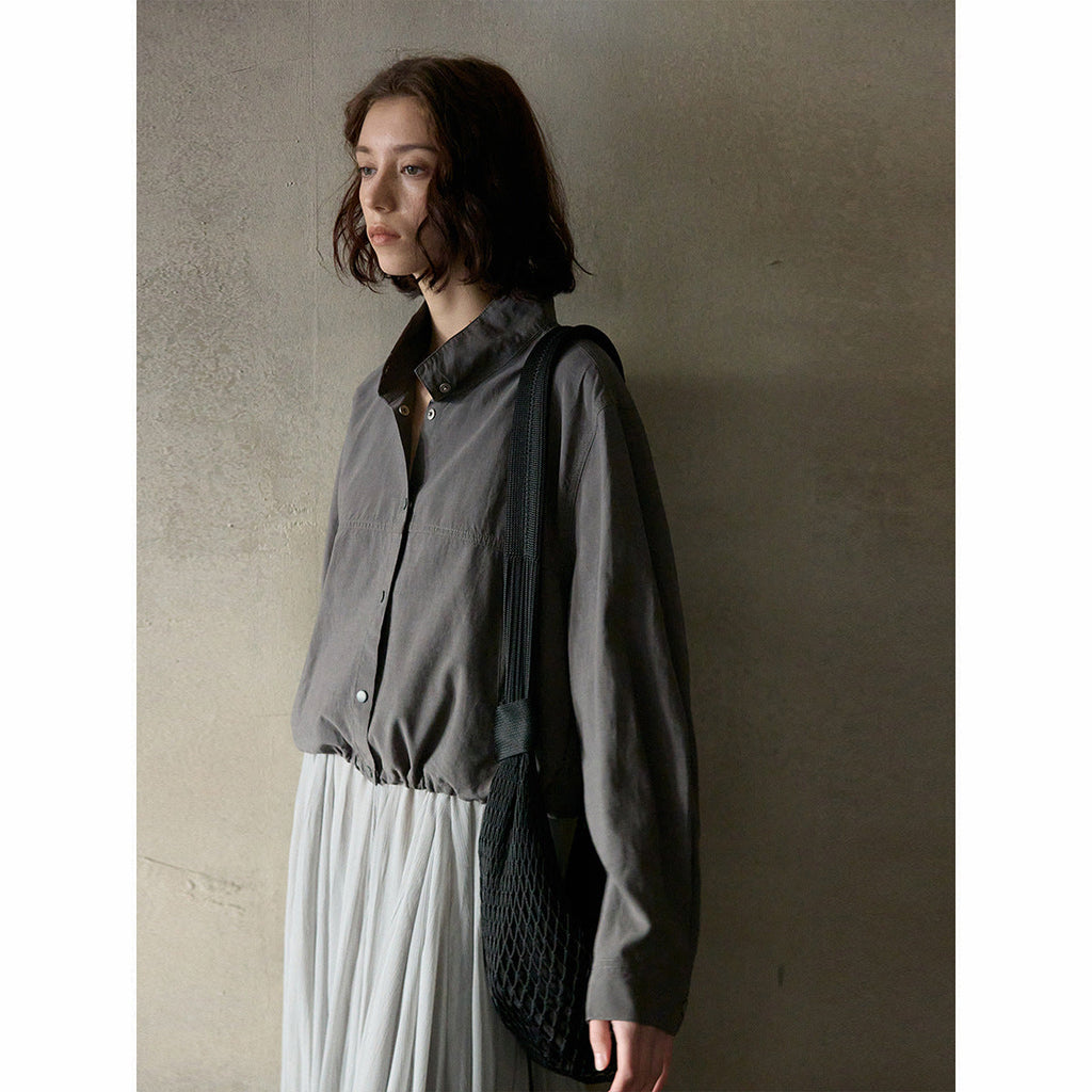 Flax skinny stand-up collar jacket top women's spring new simple versatile commuter jacket