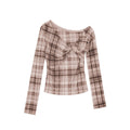 Slim Kink Design Slash Shoulder Plaid Long Sleeve Shirt