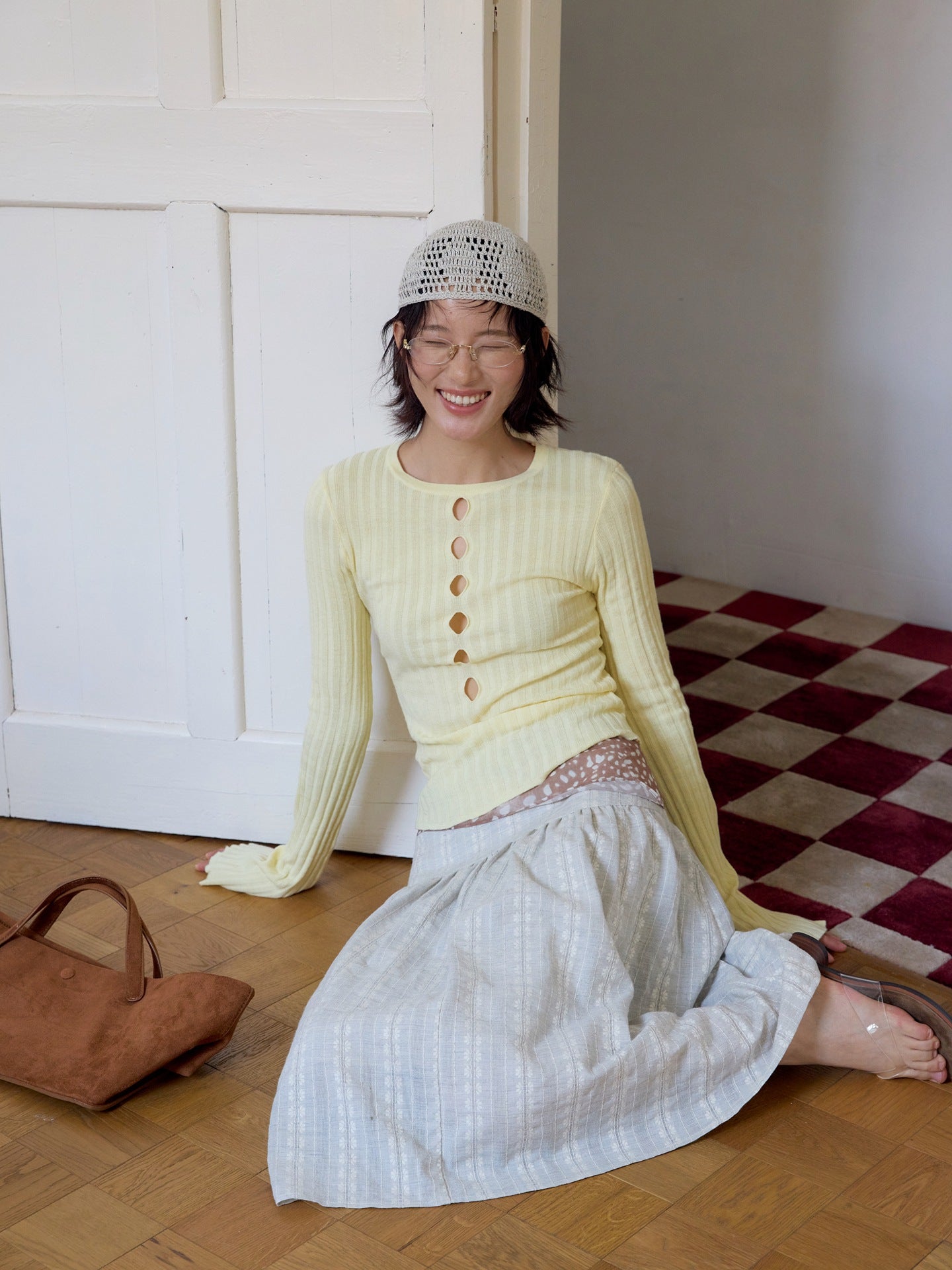 Rebel Sweetheart Hollow Knitted Sweater Bottom Shirt French Gentle Long Sleeve Top