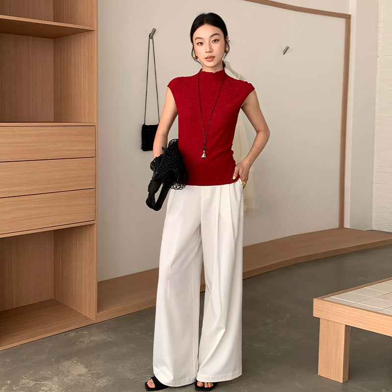 Spring and summer high waist drape and thin straps straight casual pants