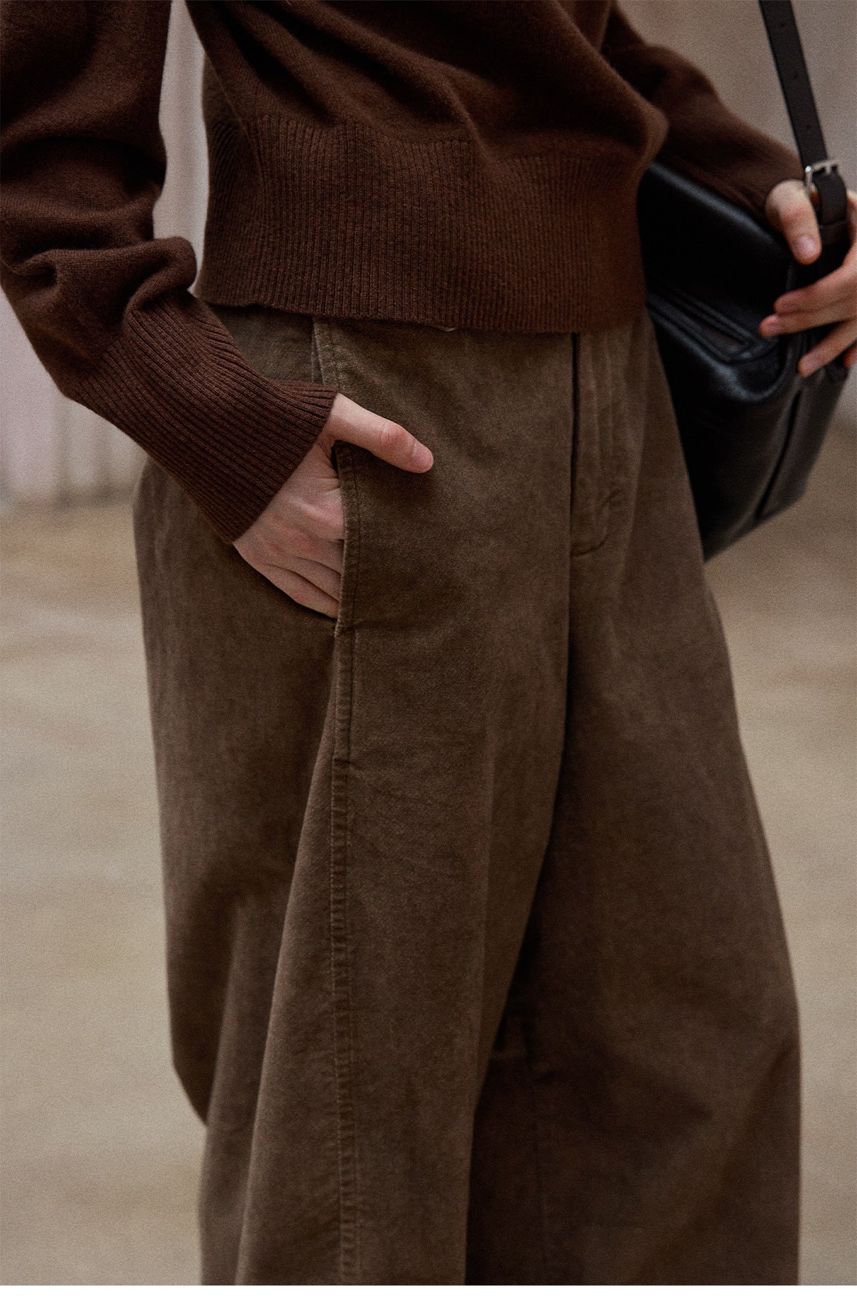 Pure handmade dirty dyed velvet natural washing process simple retro commuter scimitar pants