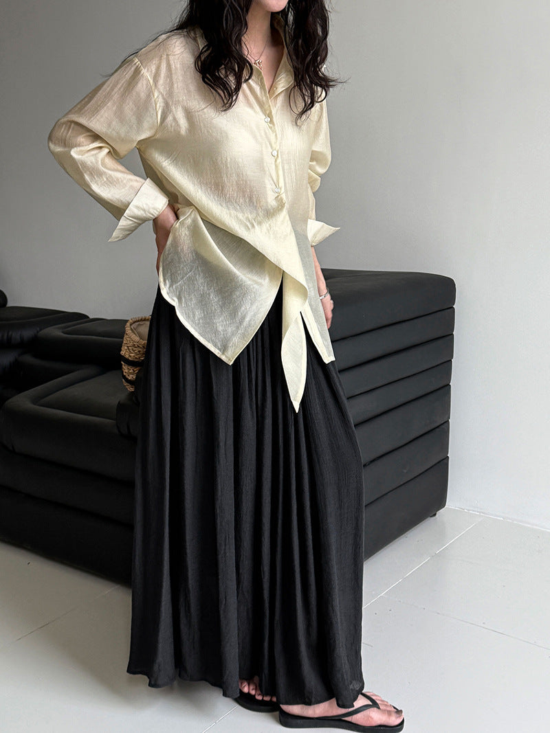 French hem strap-up Tencel acetate sunscreen shirt women's summer new light and thin long-sleeved shawl