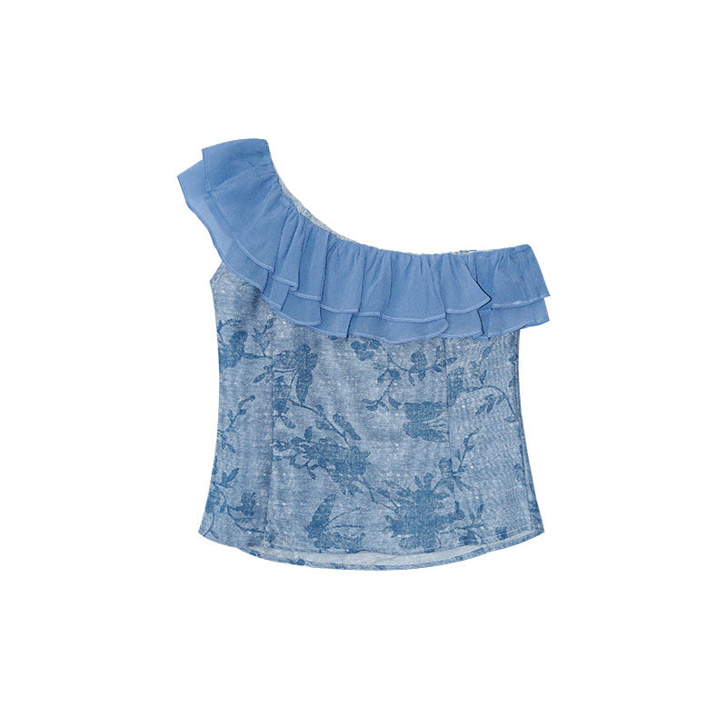Beautiful shirt with off-the-shoulder floral ruffles