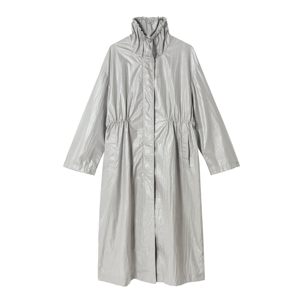 Autumn new commuter waterproof PU coated drawstring dark four-in-one buckle waist trench coat