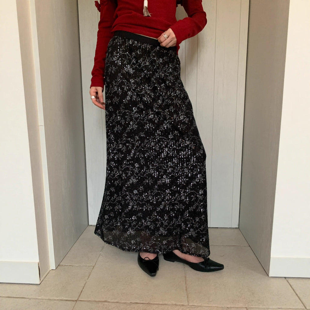 Women's Sequin Embroidered Straight-Cut Maxi Skirt