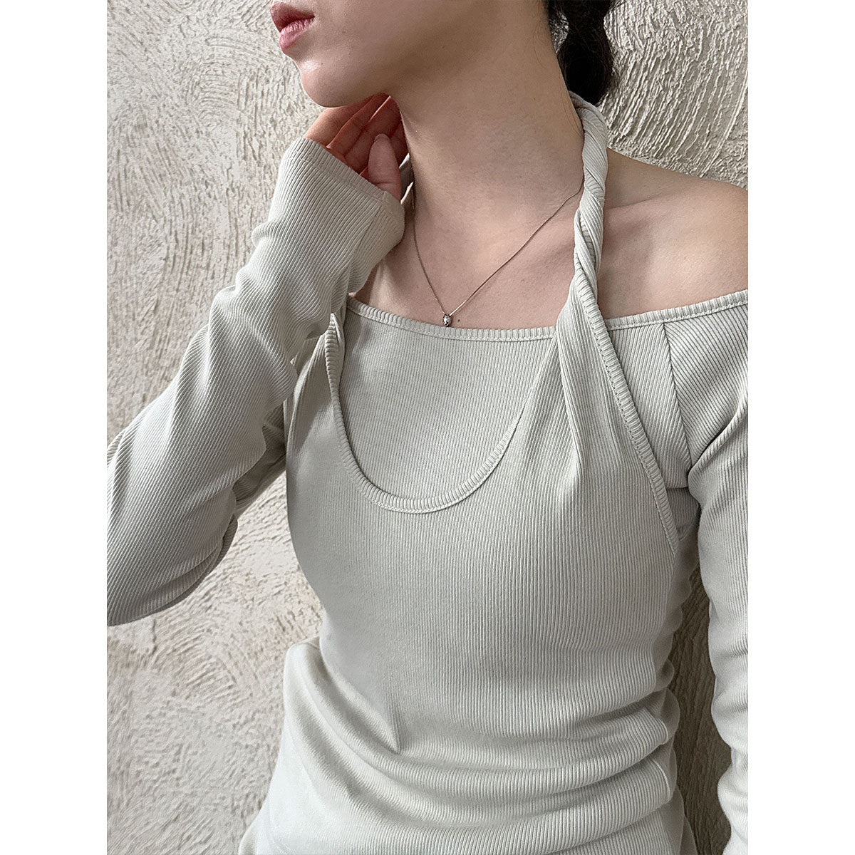 Design sense neck fake two long-sleeved T-shirt women