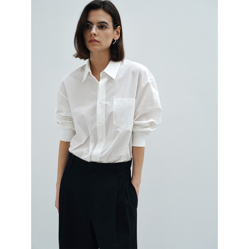 New minimalist high-count high-density horse cotton loose casual versatile shirt
