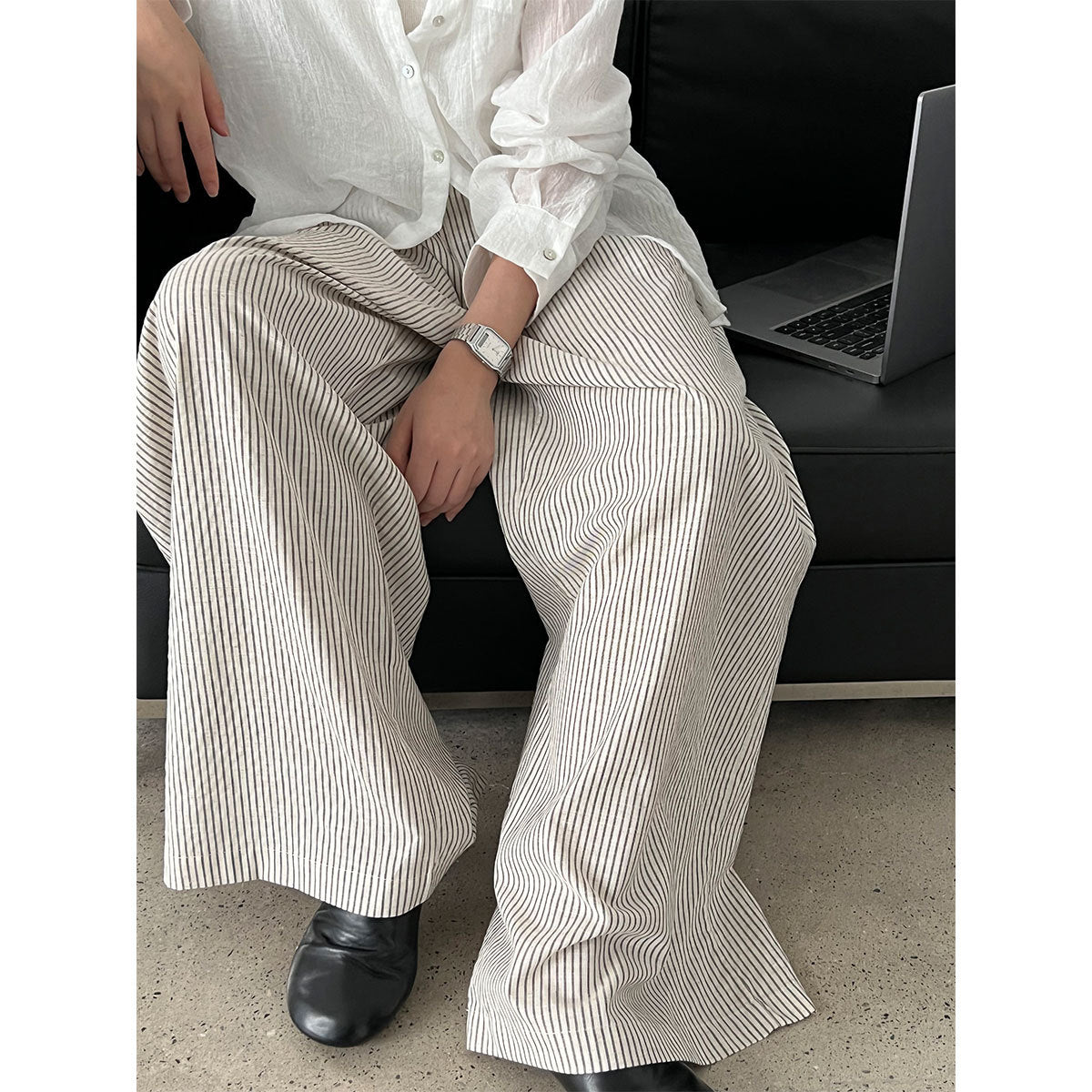 American lazy striped casual pants women's summer new loose straight-leg pants drape wide-leg pants