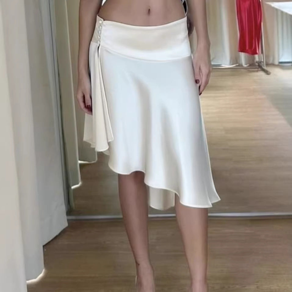 New fashion side split irregular short skirt satin skirt women's high waist