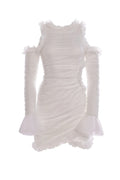Mesh Lace Flared Sleeve Short Skirt Off Shoulder Dress Style Spice Girl Butt Wrap Skirt