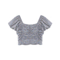 French Floral Pleated Bubble Sleeve Top
