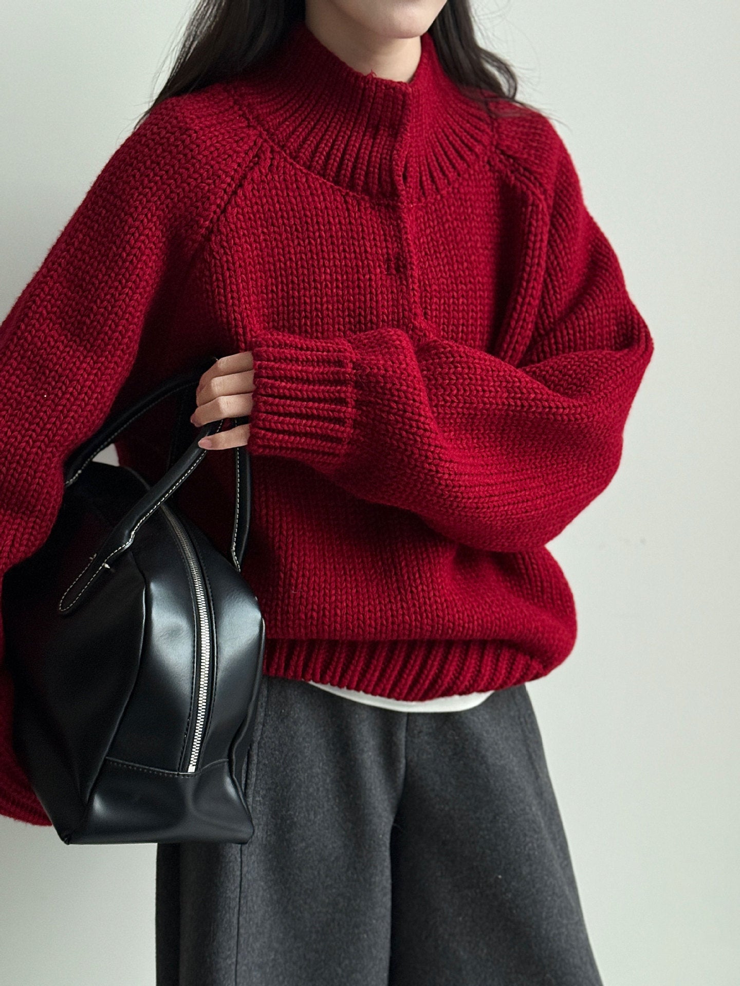 Korean semi-turtleneck pullover knitted sweater women's new winter lazy style versatile with a thick sweater underneath