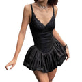 Slim lace splicing sexy hottie puffy skirt waist thin suspender dress