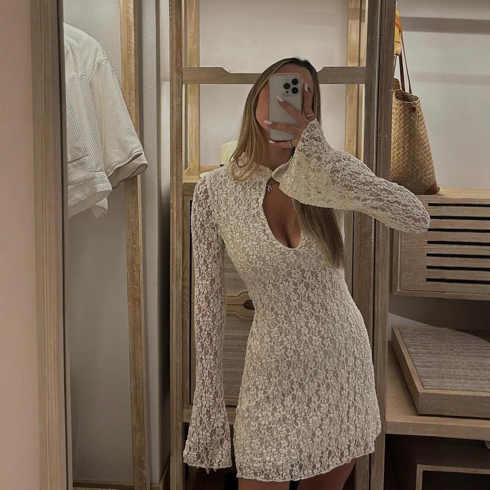 Sexy lace cut-out flared dress