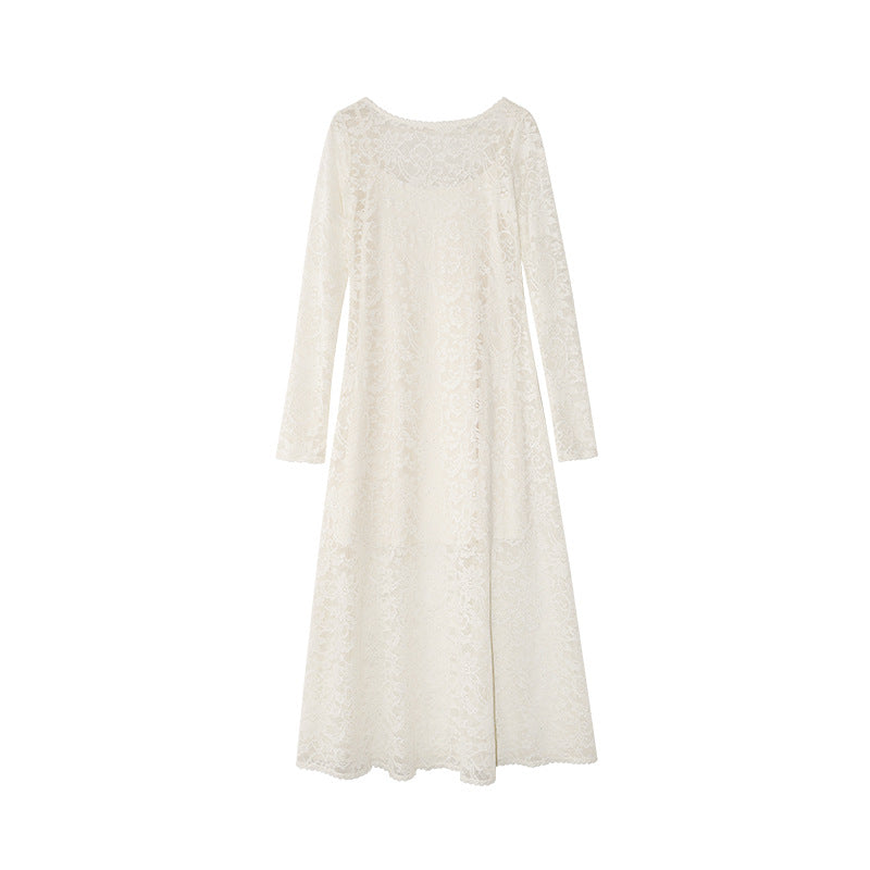 Autumn French Celebrity Temperament Waist Wrap Hips Hollow Lace Dress