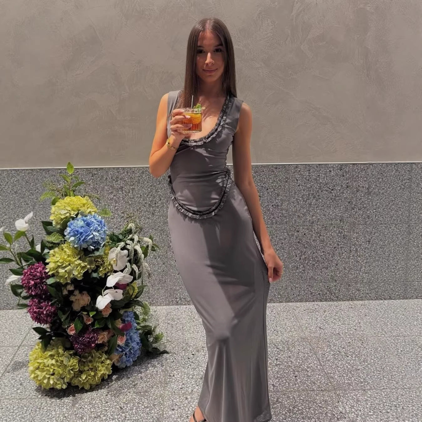 Fashion lace vest skirt waist slim hip skirt pure desire style dress
