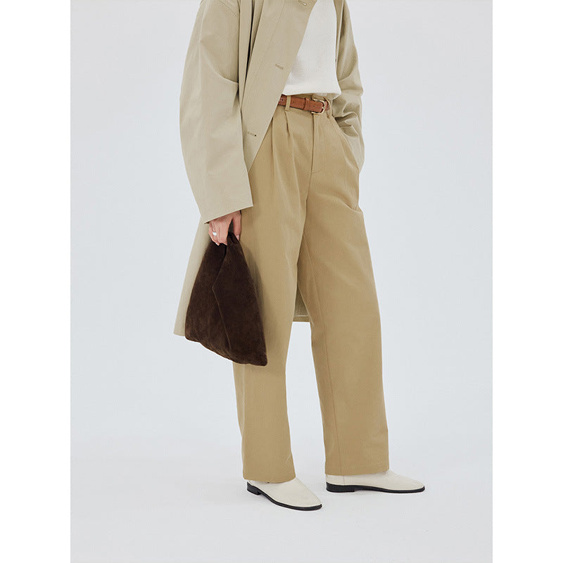 High-waisted straight-leg meat-covering and thin casual pants with belt