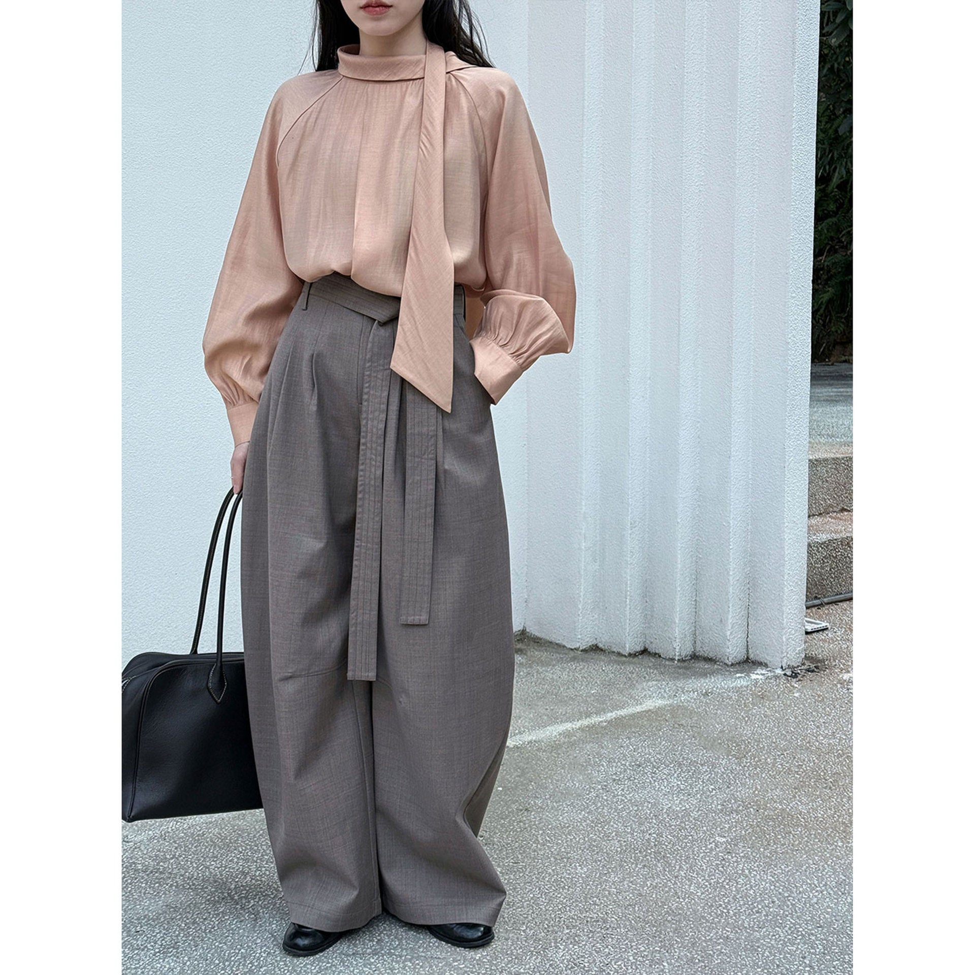 French gentle stand-up collar streamer long-sleeved shirt women's early spring new temperament versatile shirt