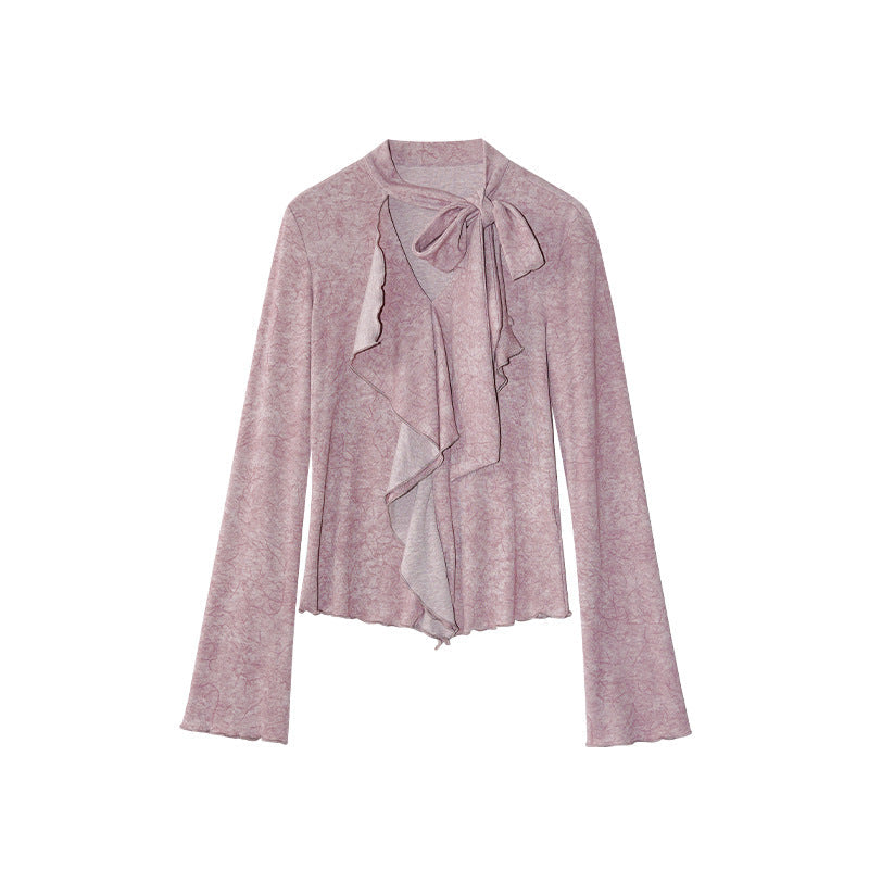 Floral long-sleeved streamer ruffle bottoming shirt