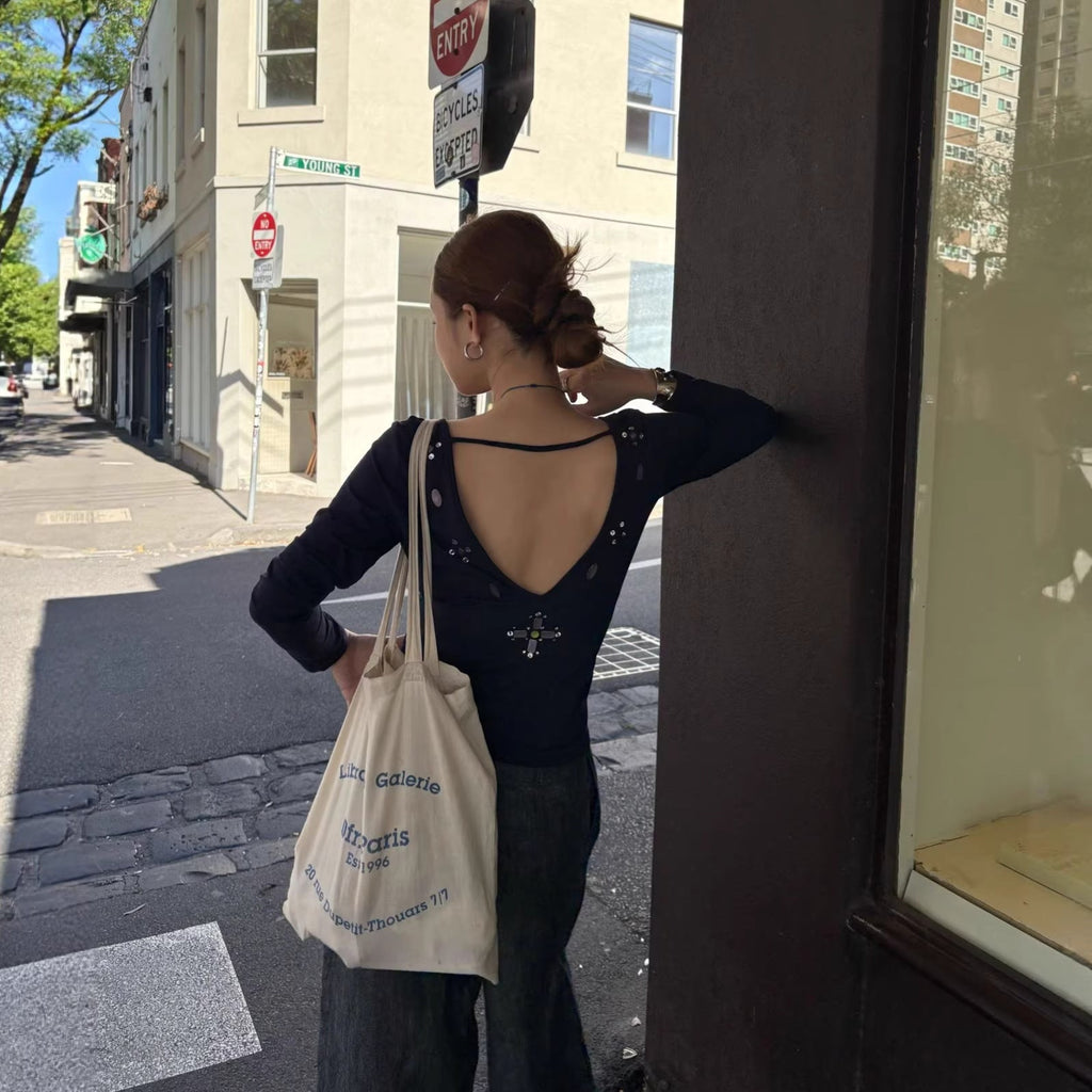 Backless sexy slim-fitting long-sleeved top