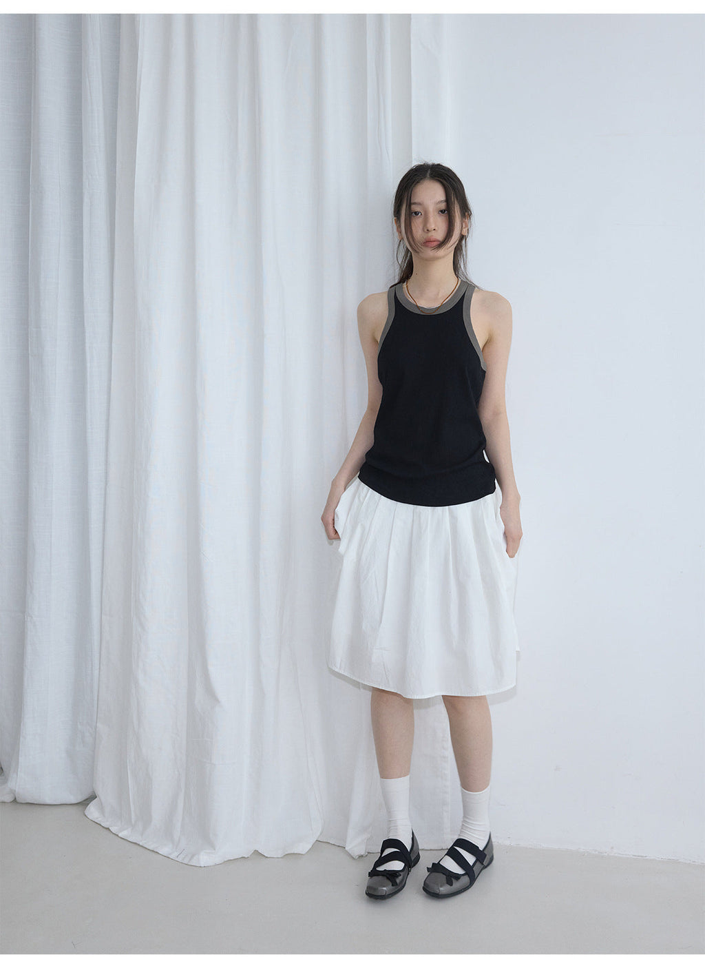 Summer new casual pure cotton contrasting color round neck simple versatile dopamine pit strip vest