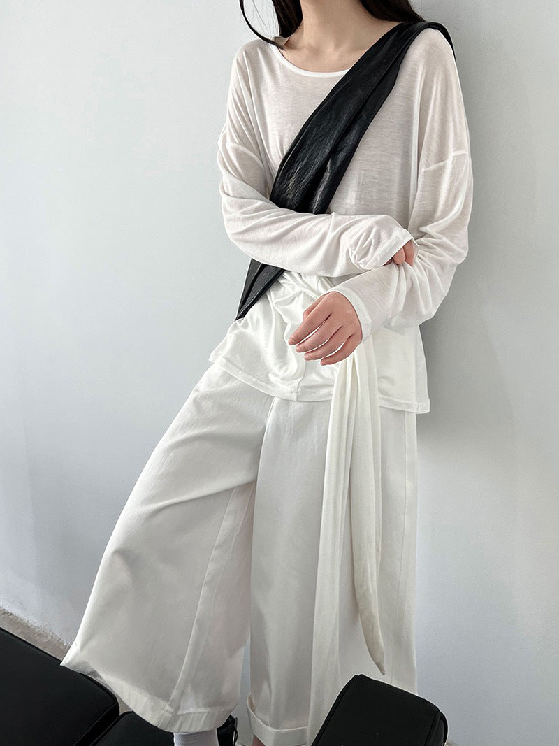 Korean simple strap blouse loose thin long-sleeved women's summer new design sunscreen top