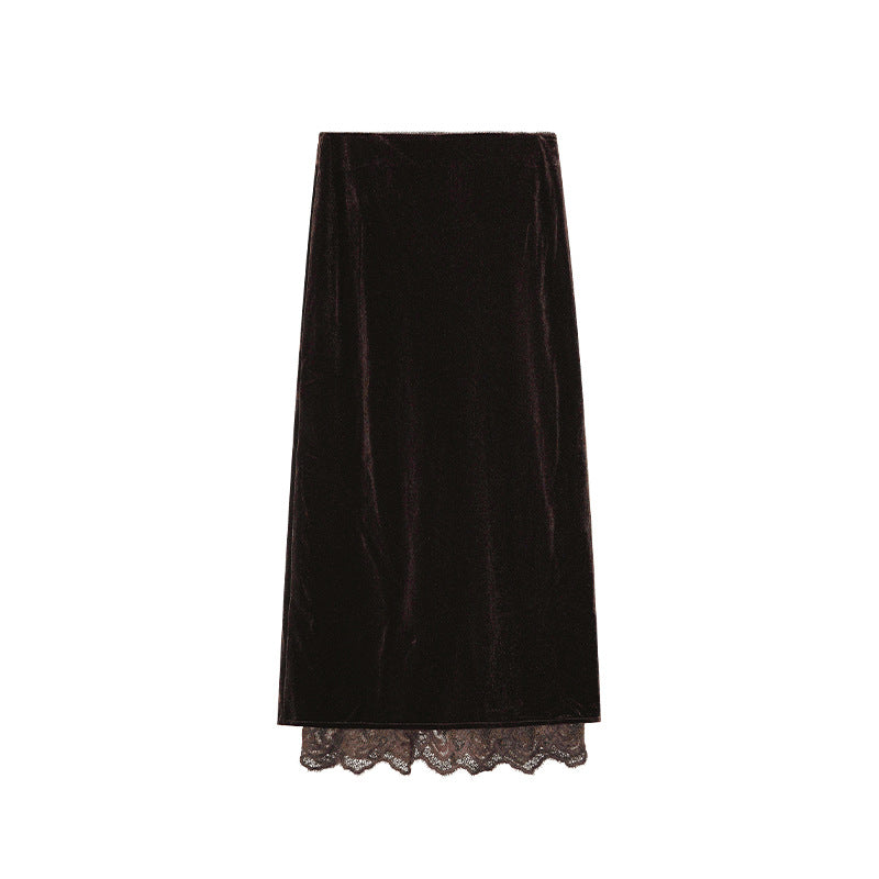 Elegant lace velvet high waist hip skirt