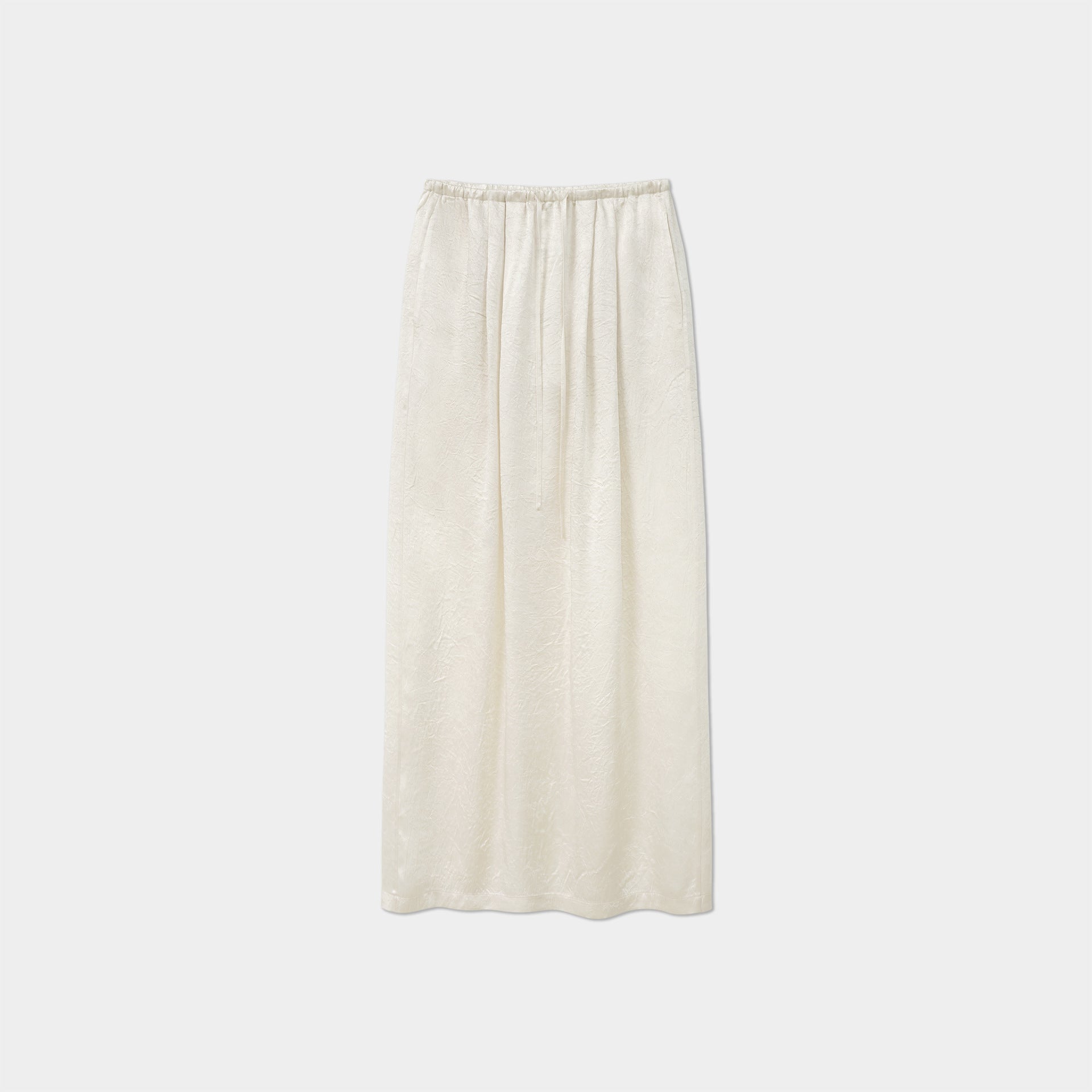 Cool Slightly Wrinkled Satin Flower Grab Slack Striped Crew Neck Sleeveless Top & Elastic High Waist Skirt Set