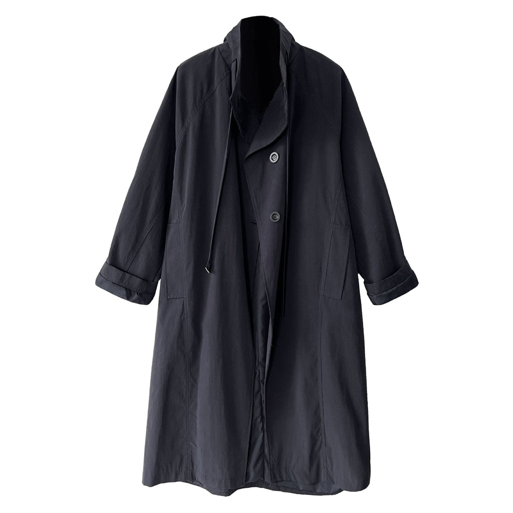 Korean temperament lazy stand-up collar medium and long British trench coat women's new autumn models with straps silhouette